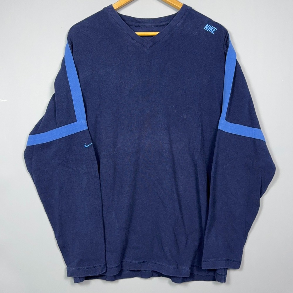 Vintage Nike Long Sleeve Y2K Pullover Mens Size Large Navy Blue Sportswear